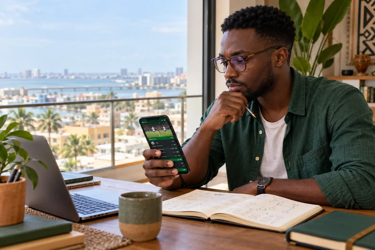 Utilisateur adulte analysant une plateforme sportive à Cotonou