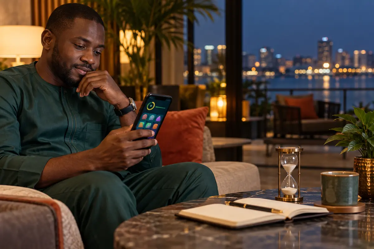 Utilisateur adulte contrôlant le temps d'une session de jeu à Cotonou